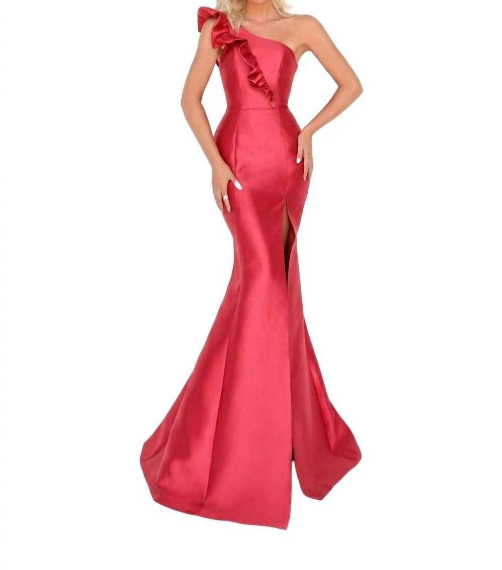 NEW TARIK EDIZ one shoulder mermaid dress in red